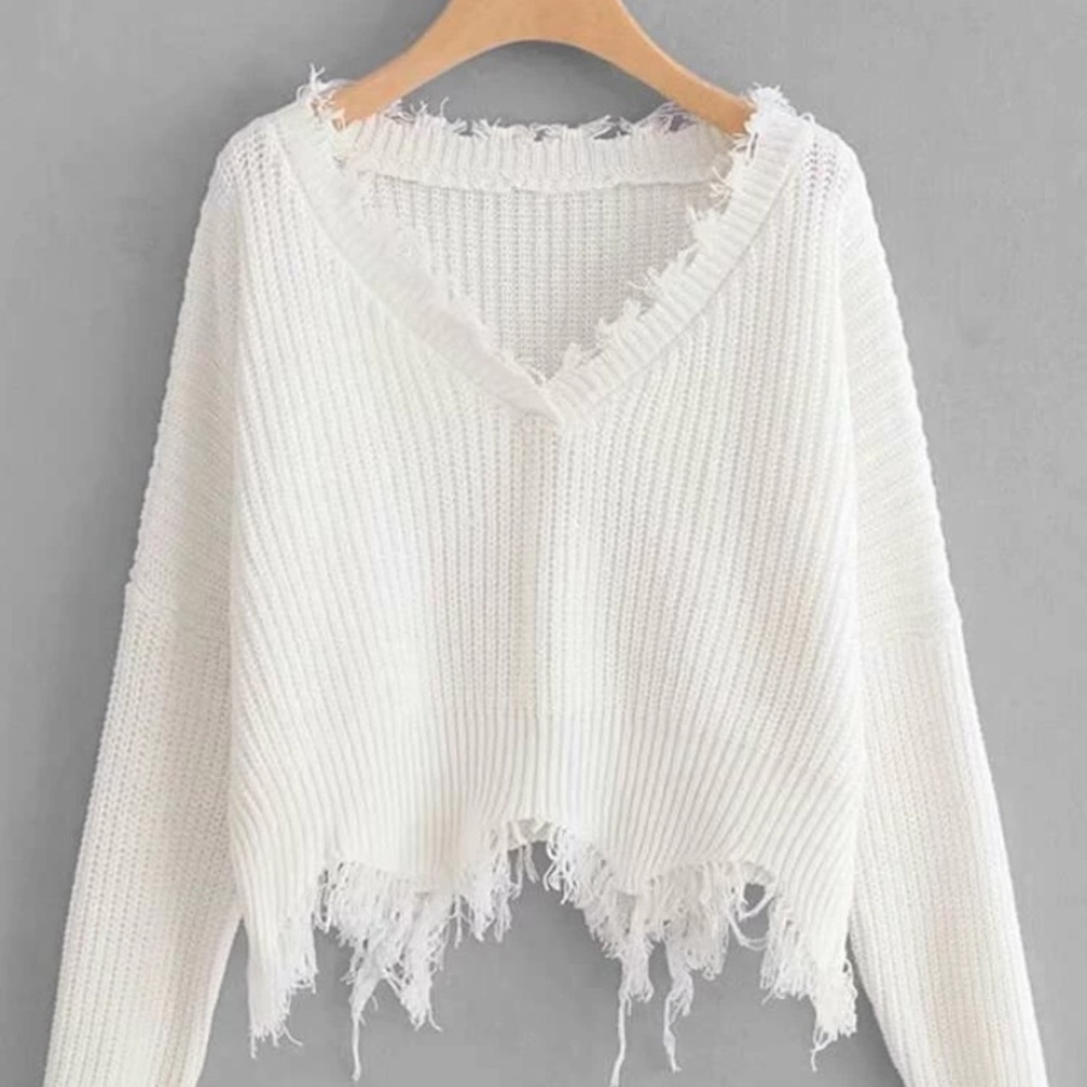 frayed trim drop shoulder sweater (NEVER WORN)